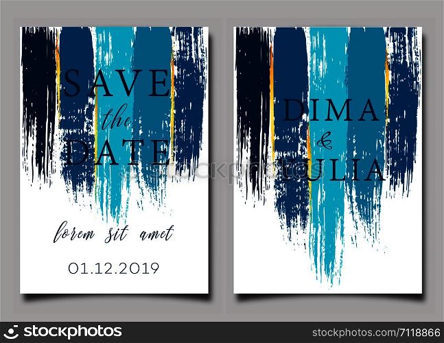 Wedding invitation or anniversary card templates with brush strokes. Creative greeting card design vector illustration. Hand drawn artistic textured background.. Wedding invitation or anniversary card templates