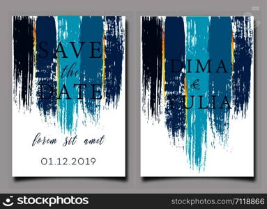 Wedding invitation or anniversary card templates with brush strokes. Creative greeting card design vector illustration. Hand drawn artistic textured background.. Wedding invitation or anniversary card templates