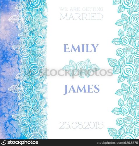Wedding invitation or greeting card with abstract roses and watercolor background. Vector illustration.