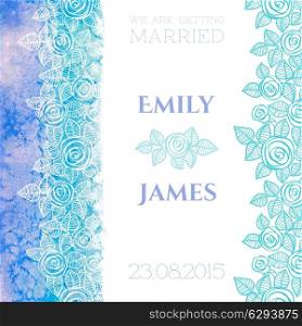 Wedding invitation or greeting card with abstract roses and watercolor background. Vector illustration.