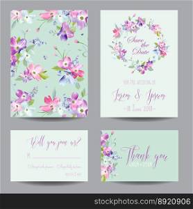 Wedding invitation template with spring flowers vector image