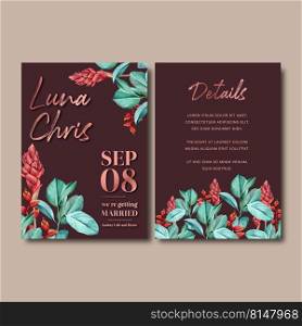 Wedding Invitation watercolor design with ginger flowers, mysterious illustration template. 