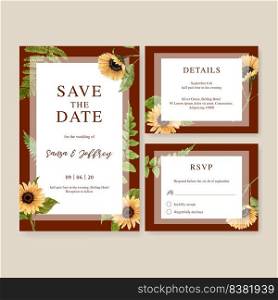 Wedding Invitation watercolour design with beautiful Autumn theme, warm vector illustration 