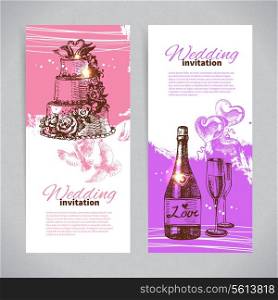 Wedding invitations. Banner set of vintage hand drawn wedding backgrounds