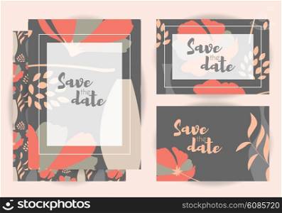 Wedding invitations, collection of vector wedding set with floral seamless pattern, vector illustration