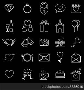 Wedding line icons on black background, stock vector