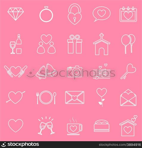 Wedding line icons on pink background, stock vector