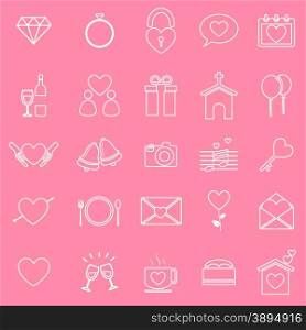 Wedding line icons on pink background, stock vector