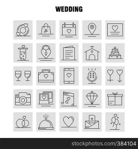 Wedding Line Icons Set For Infographics, Mobile UX/UI Kit And Print Design. Include: Bag, Hand Bag, Love, Mobile, Cell, Love, Mic, Icon Set - Vector