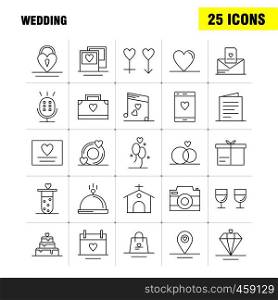 Wedding Line Icons Set For Infographics, Mobile UX/UI Kit And Print Design. Include: Bag, Hand Bag, Love, Mobile, Cell, Love, Mic, Icon Set - Vector