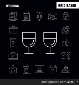 Wedding Line Icons Set For Infographics, Mobile UX/UI Kit And Print Design. Include: Bag, Hand Bag, Love, Mobile, Cell, Love, Mic, Icon Set - Vector