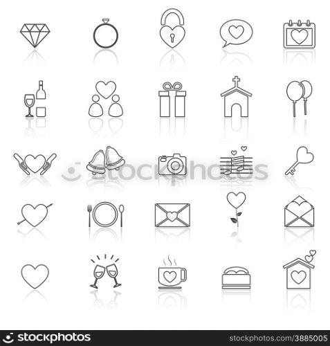 Wedding line icons with reflect on white, stock vector