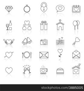 Wedding line icons with reflect on white, stock vector