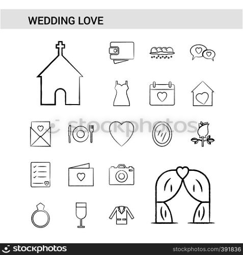 Wedding Love hand drawn Icon set style, isolated on white background. - Vector