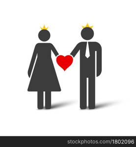 Wedding married couple simple icon. Bride and groom stick figures. Flat vector illustration isolated on white background.. Wedding married couple simple icon. Flat vector illustration isolated on white