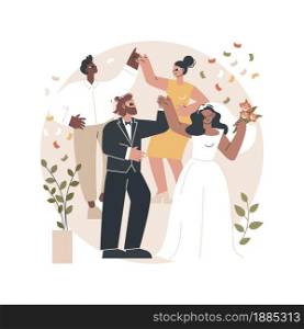 Wedding party abstract concept vector illustration. Wedding planning service, marriage party idea, bride and bridesmaid dress, venue decoration, bouquet design, menu and bar abstract metaphor.. Wedding party abstract concept vector illustration.