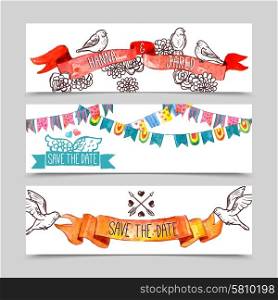 Wedding party holiday invitation template horizontal banner set isolated vector illustration. Holiday Banner Set