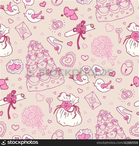 Wedding patterns of cute hand drawn illustration. Seamless vector background.