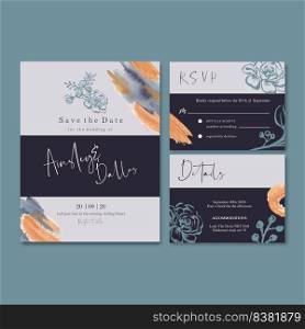 Wedding Reception Flowers with pastel leafage, sweet color ink vector illustration template