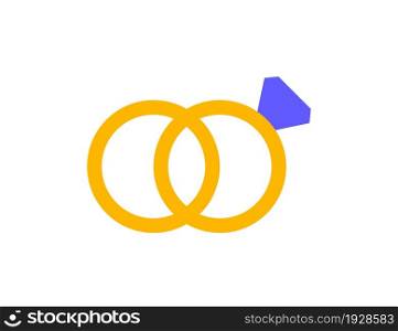 Wedding ring icon. Diamond bride illustration. Engagement gold in vector flat style.