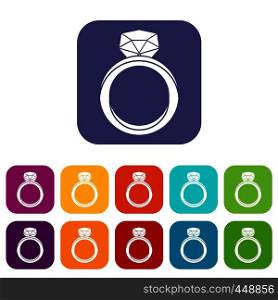 Wedding ring icons set vector illustration in flat style In colors red, blue, green and other. Wedding ring icons set flat