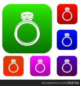 Wedding ring set icon color in flat style isolated on white. Collection sings vector illustration. Wedding ring set color collection