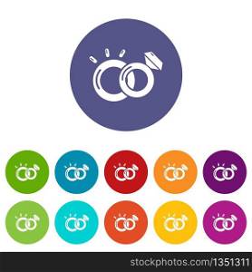 Wedding rings icons color set vector for any web design on white background. Wedding rings icons set vector color