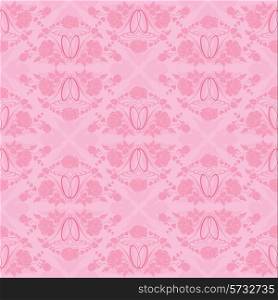 wedding seamless pattern - floral ornament with wedding rings and roses in pink colors.