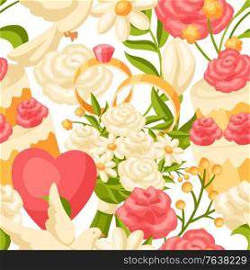 Wedding seamless pattern. Marriage background with romantic items.. Wedding seamless pattern. Marriage background.
