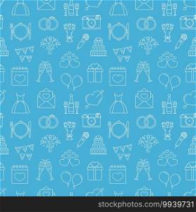 Wedding seamless pattern with line icons, vector eps10 illustration. Wedding Seamless Pattern