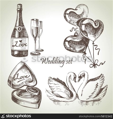 Wedding set. Hand drawn illustration