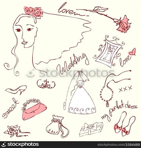 Wedding set of cute glamorous doodles