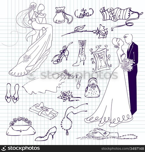 Wedding set of cute glamorous doodles