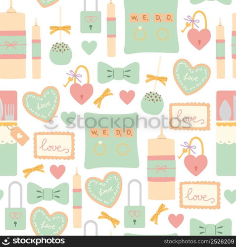 Wedding soft color seamless pattern flat vector illustration