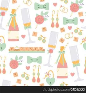 Wedding soft color seamless pattern flat vector illustration
