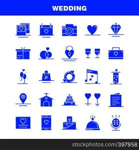 Wedding Solid Glyph Icons Set For Infographics, Mobile UX/UI Kit And Print Design. Include: Bag, Hand Bag, Love, Mobile, Cell, Love, Mic, Icon Set - Vector