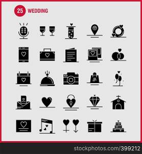 Wedding Solid Glyph Icons Set For Infographics, Mobile UX/UI Kit And Print Design. Include: Bag, Hand Bag, Love, Mobile, Cell, Love, Mic, Icon Set - Vector