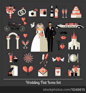 Wedding symbols set. Flat icons for your wedding design.. Wedding symbols set tamplate design for invitation .