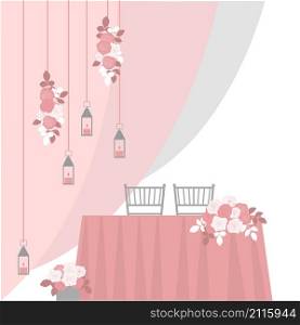 Wedding table decoration. Table for bride and groom. Vector illustration.. Wedding table decoration. Table for bride and groom.