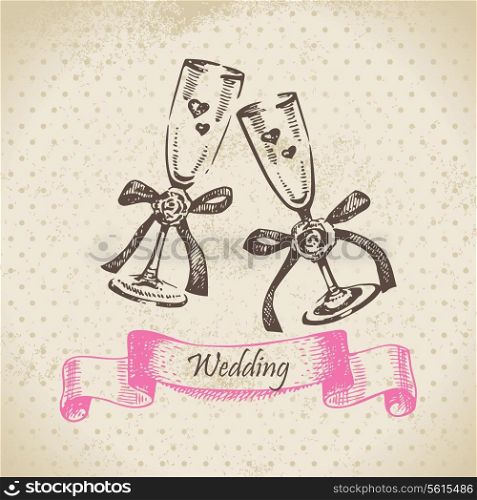 Wedding wineglasses. Hand drawn illustration