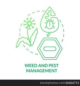 Weed and pest management green gradient concept icon. Prevent issues. Increased crop yield abstract idea thin line illustration. Isolated outline drawing. Myriad Pro-Bold font used . Weed and pest management green gradient concept icon
