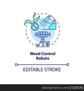 Weed control robots concept icon. Robotics in agriculture abstract idea thin line illustration. Farming industry. Isolated outline drawing. Editable stroke. Roboto-Medium, Myriad Pro-Bold fonts used. Weed control robots concept icon