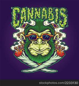 Weed Joint Cool Monkey Cannabis Vector illustrations for your work Logo, mascot merchandise t-shirt, stickers and Label designs, poster, greeting cards advertising business company or brands.