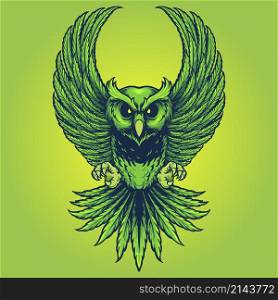 Weed Owl Leaf Cannabis Vector illustrations for your work Logo, mascot merchandise t-shirt, stickers and Label designs, poster, greeting cards advertising business company or brands.
