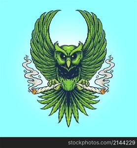 Weed Owl Smoking Cannabis Vector illustrations for your work Logo, mascot merchandise t-shirt, stickers and Label designs, poster, greeting cards advertising business company or brands.