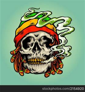 Weed Skull Smoke Cannabis Jamaican Hat Vector illustrations for your work Logo, mascot merchandise t-shirt, stickers and Label designs, poster, greeting cards advertising business company or brands.