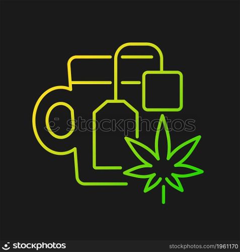 Weed tea gradient vector icon for dark theme. Medical cannabis decoction. Drinking herbal beverage. Depression relief. Thin line color symbol. Modern style pictogram. Vector isolated outline drawing. Weed tea gradient vector icon for dark theme