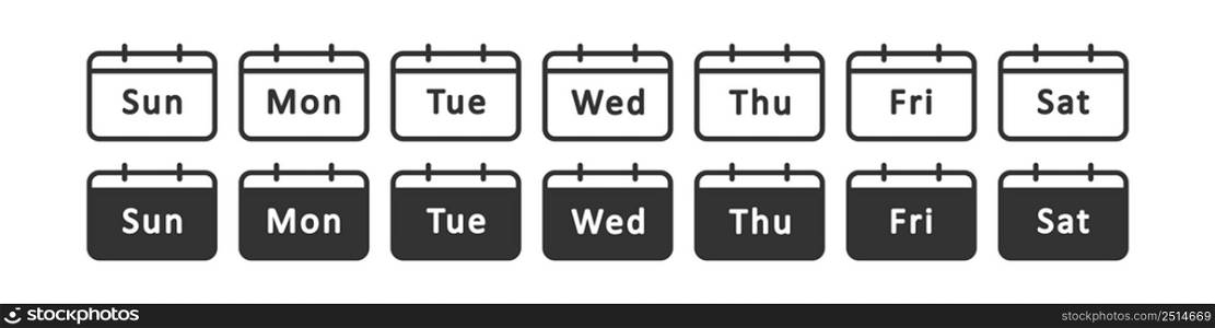 Week calendar icon. Seven day illustration symbol. Sign organizer vector.