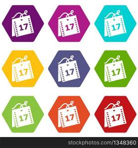 Week calendar icons 9 set coloful isolated on white for web. Week calendar icons set 9 vector