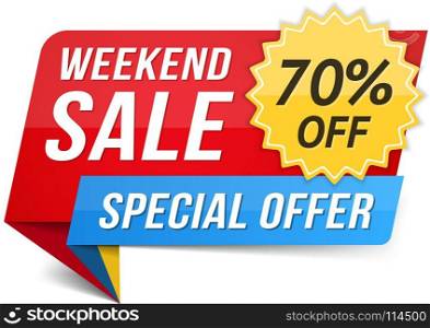 Weekend Sale. Weekend sale banner, special offer, 70 percents discount, vector eps10 illustration